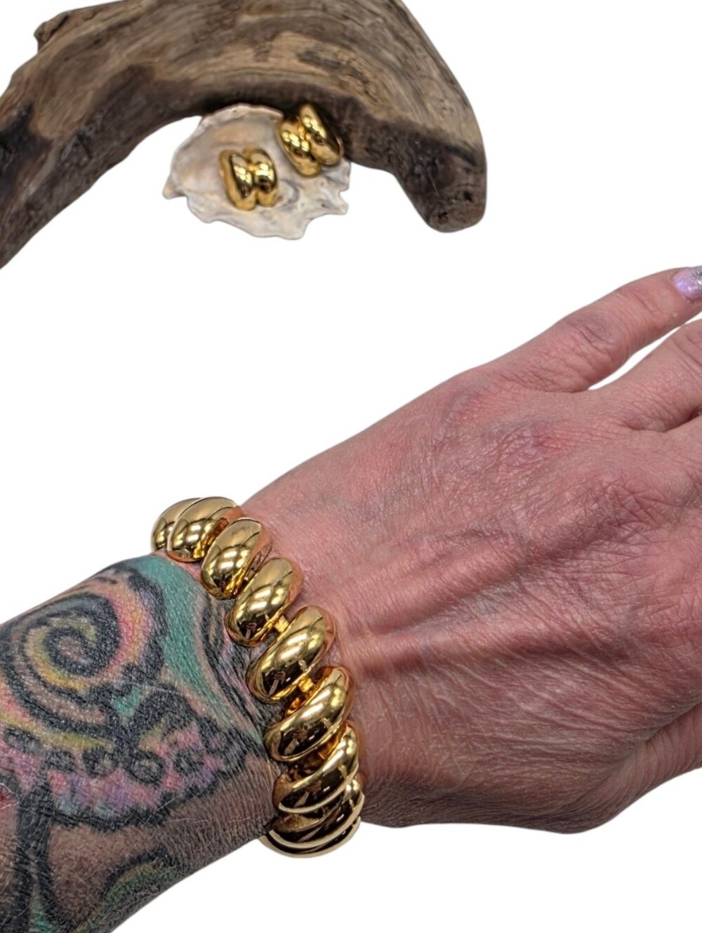 Vintage 1980s Napier Gold Tone Bracelet & Matching Earrings Set - Picture 6 of 12
